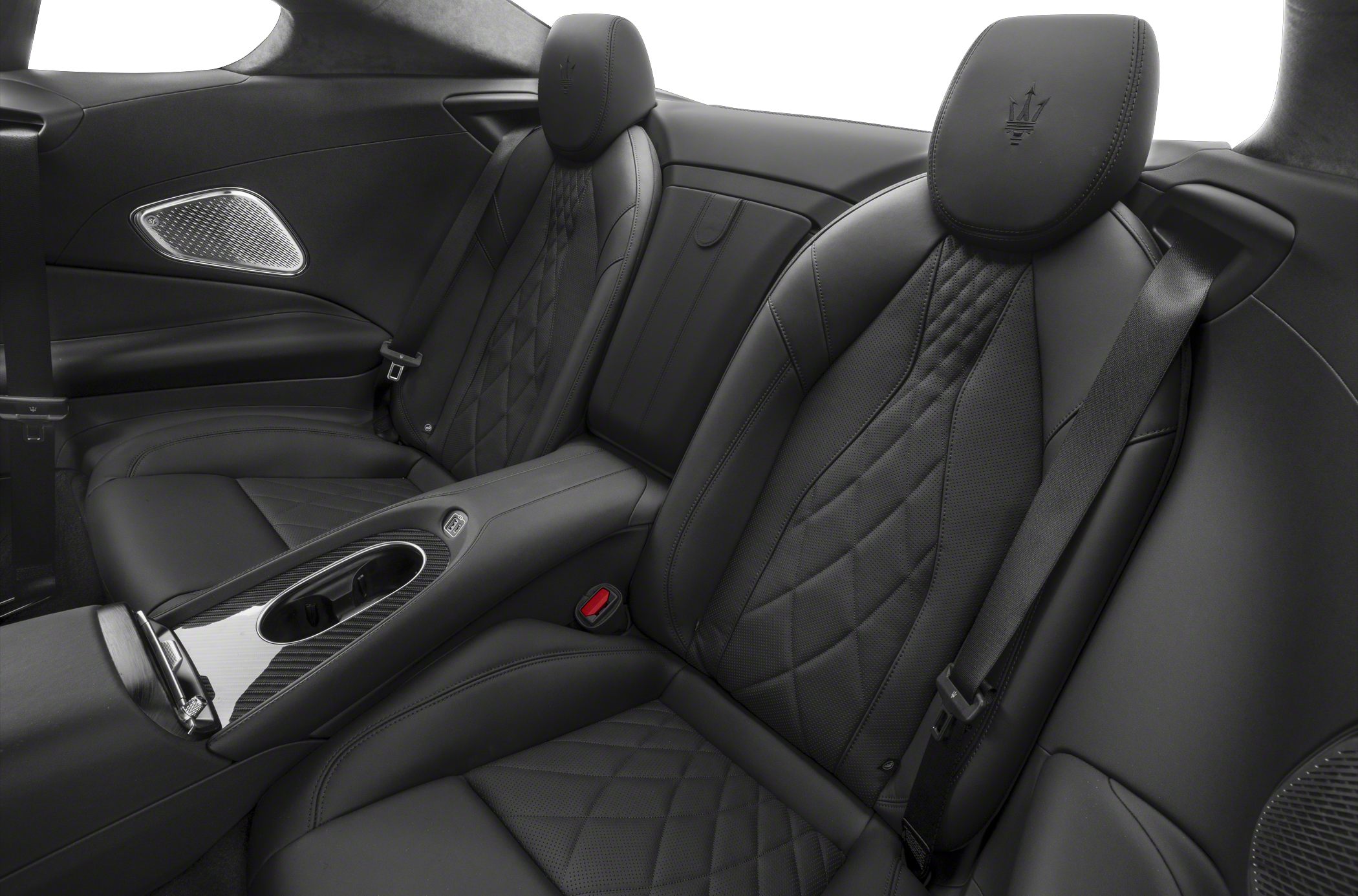 Luxury black leather rear seats with diamond stitching and sleek design