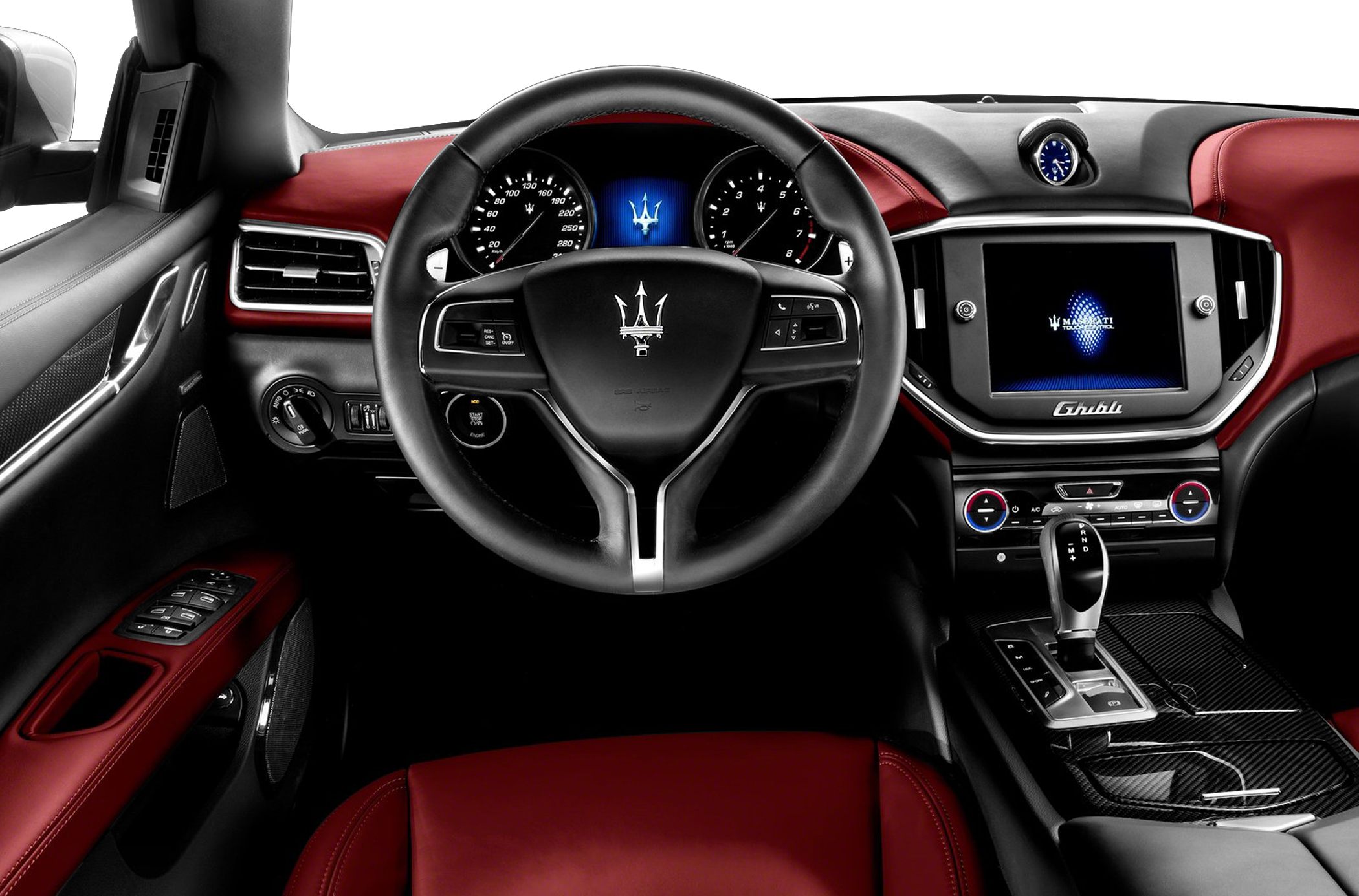 Luxury dashboard with leather seats and digital gauges