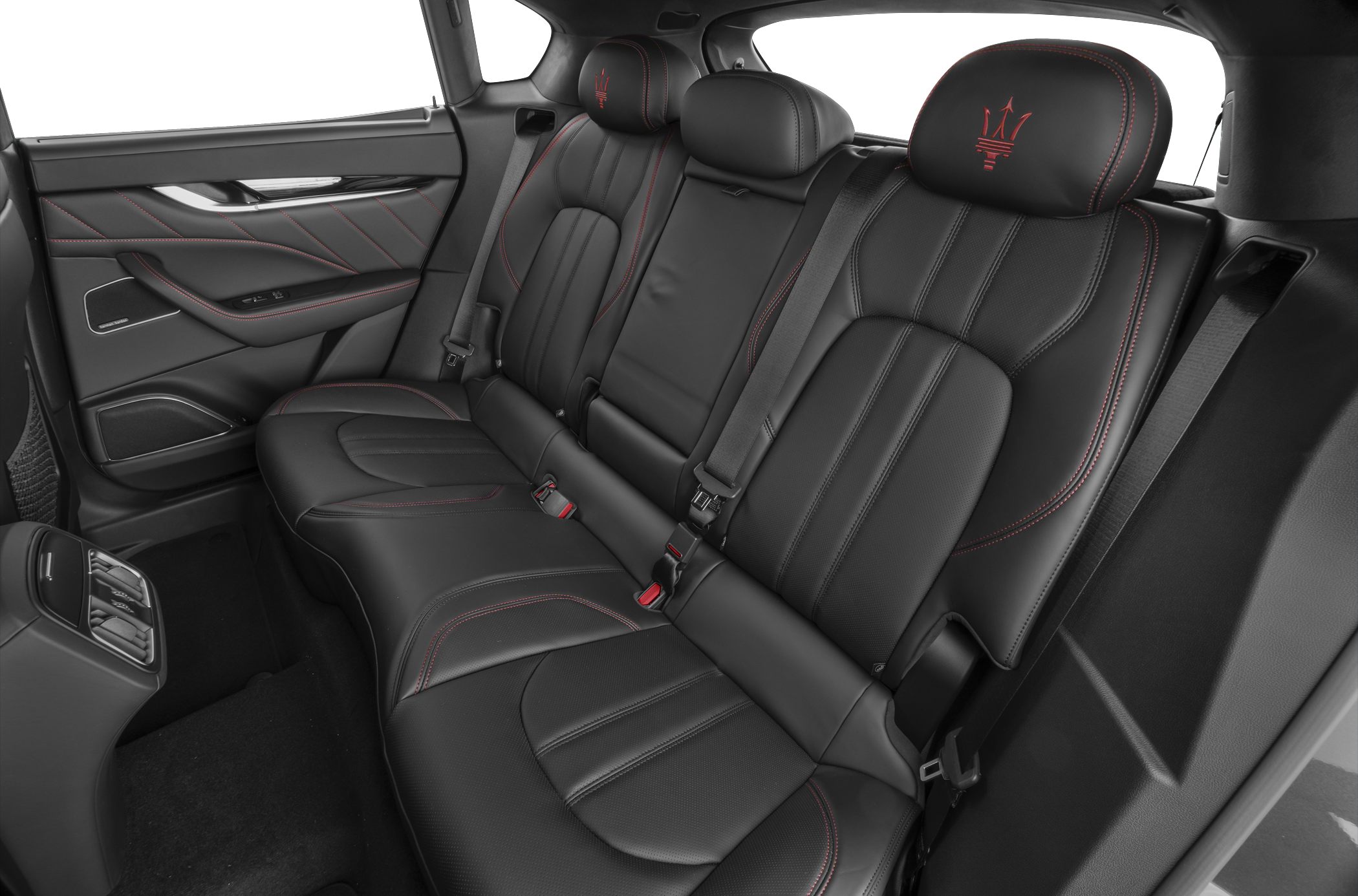 Premium rear seats with red stitching and embroidered headrests