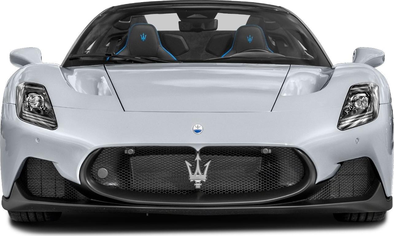 Front view with grille, headlights, and sporty seats with logo