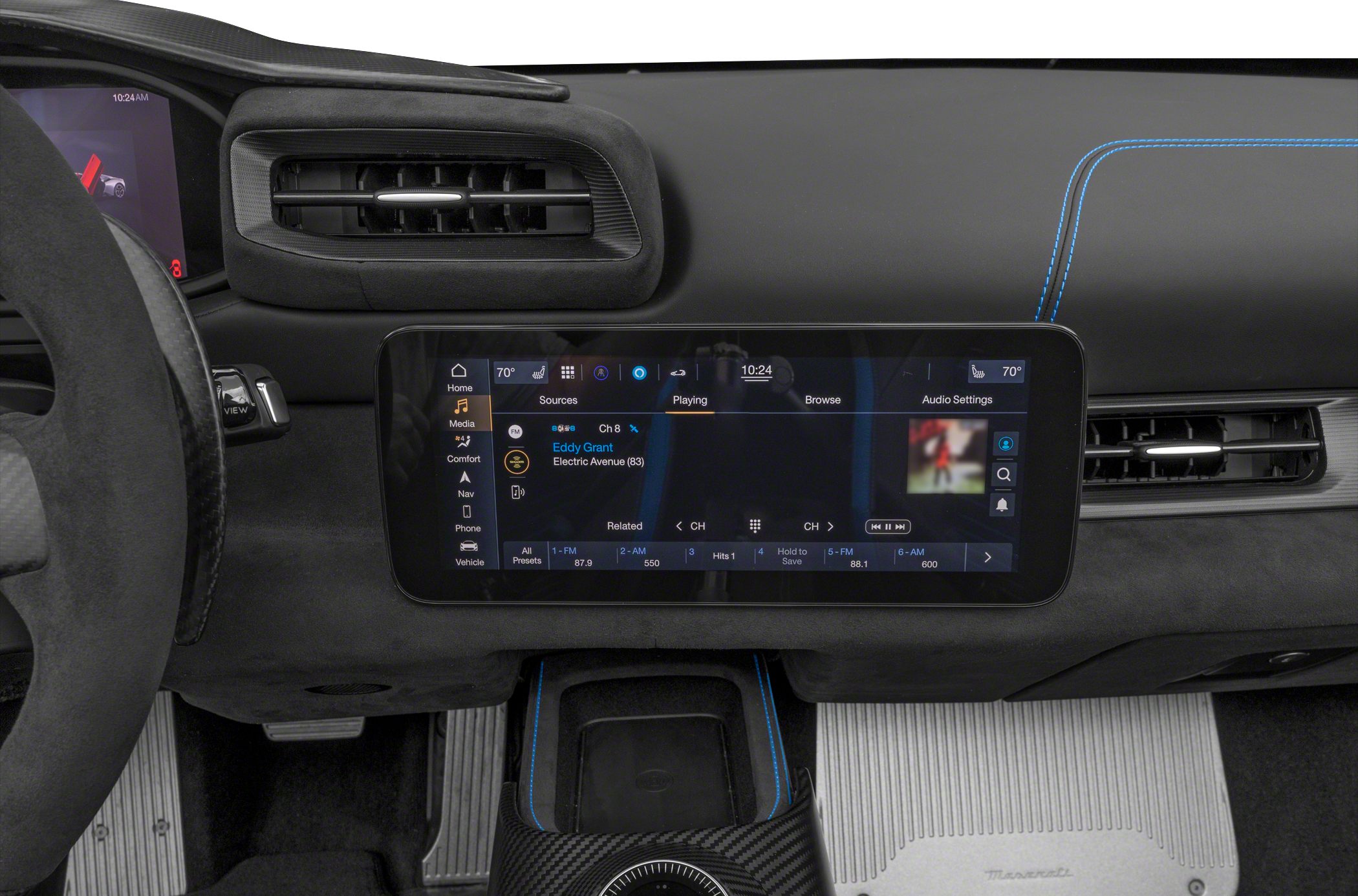 Digital infotainment touchscreen and modern dashboard with climate control