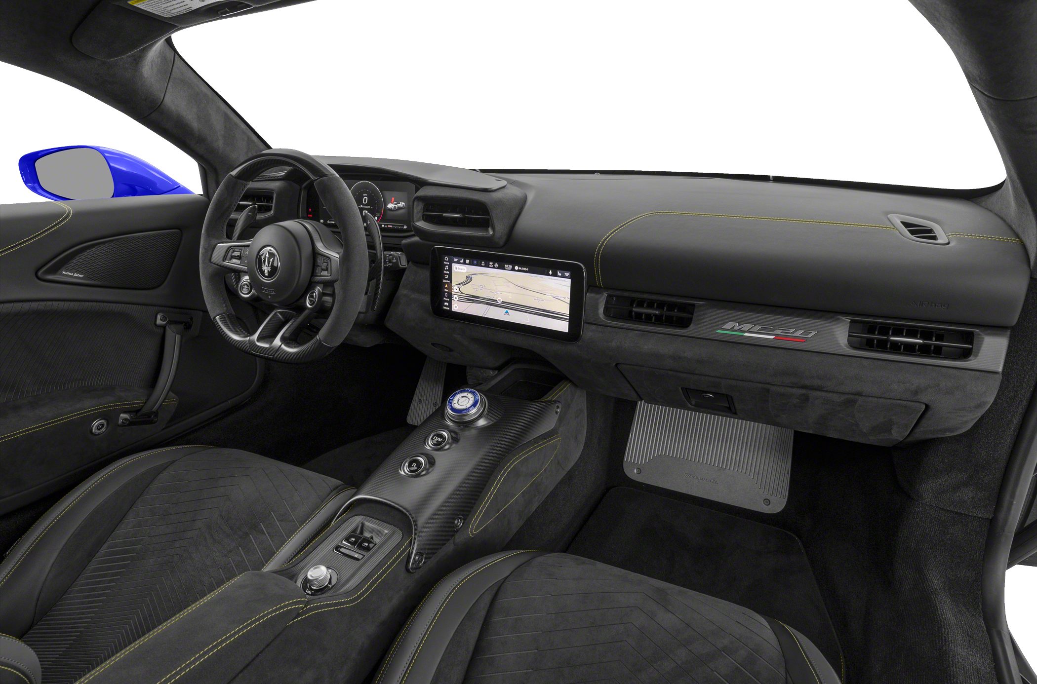 Luxury interior with digital dashboard and carbon fiber center console