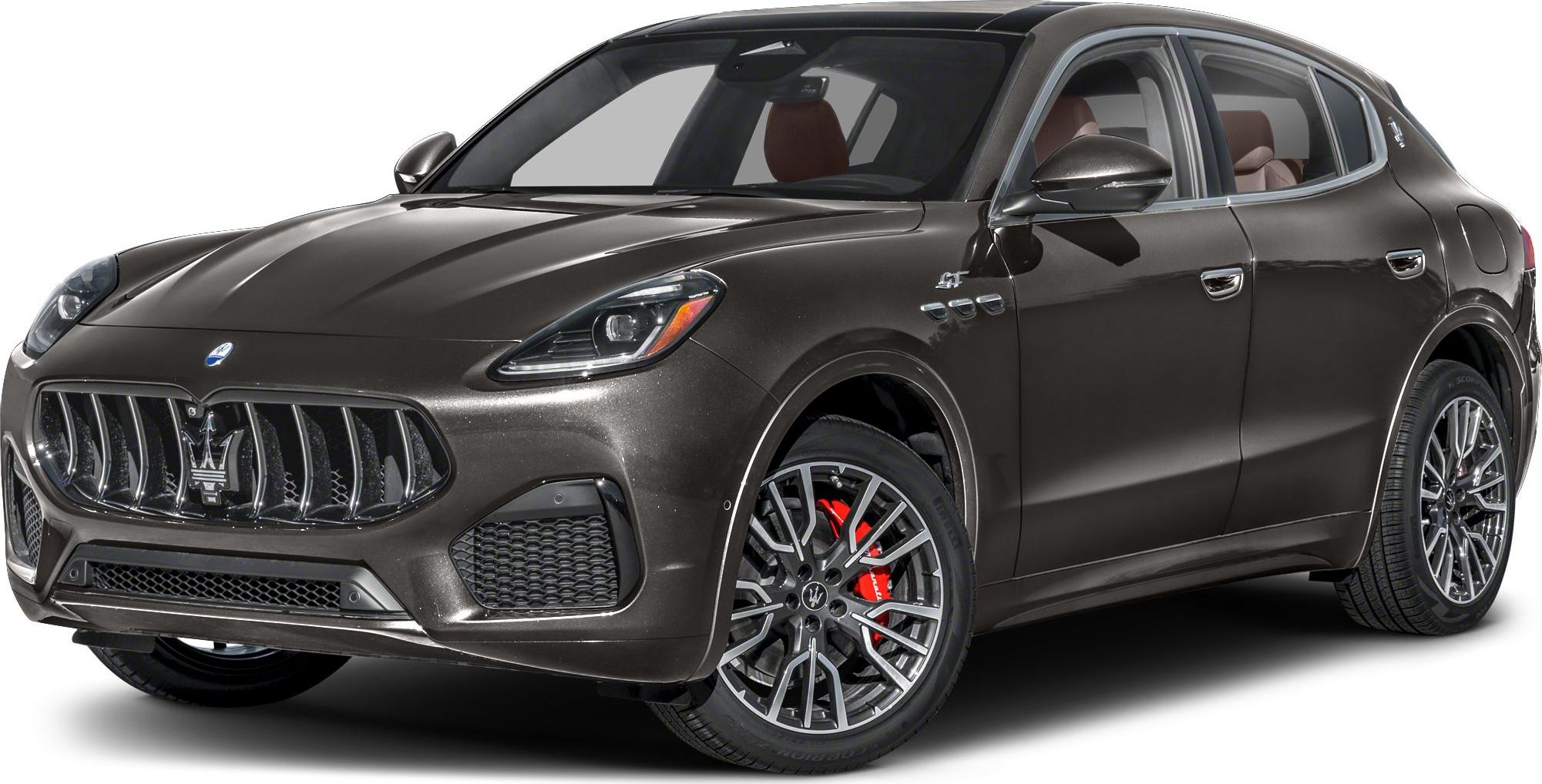 SUV front three-quarter view with grille and red brake calipers