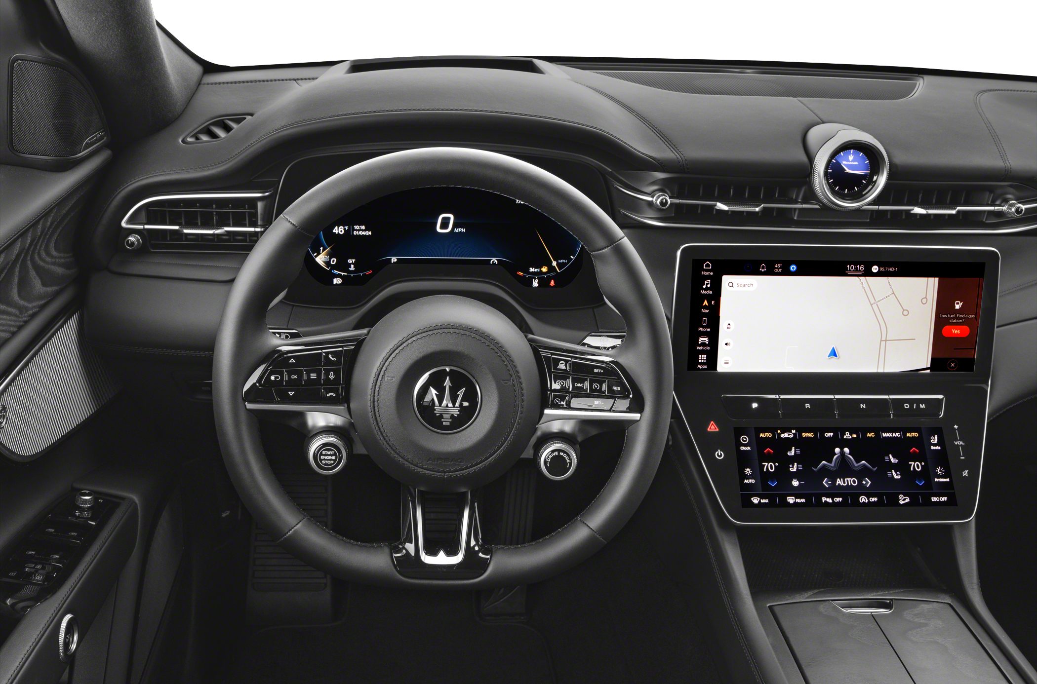 Digital dashboard and touchscreen infotainment with luxury steering wheel