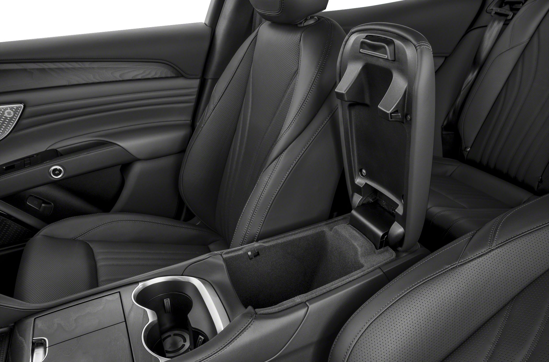 Luxury perforated leather front seats with center console storage