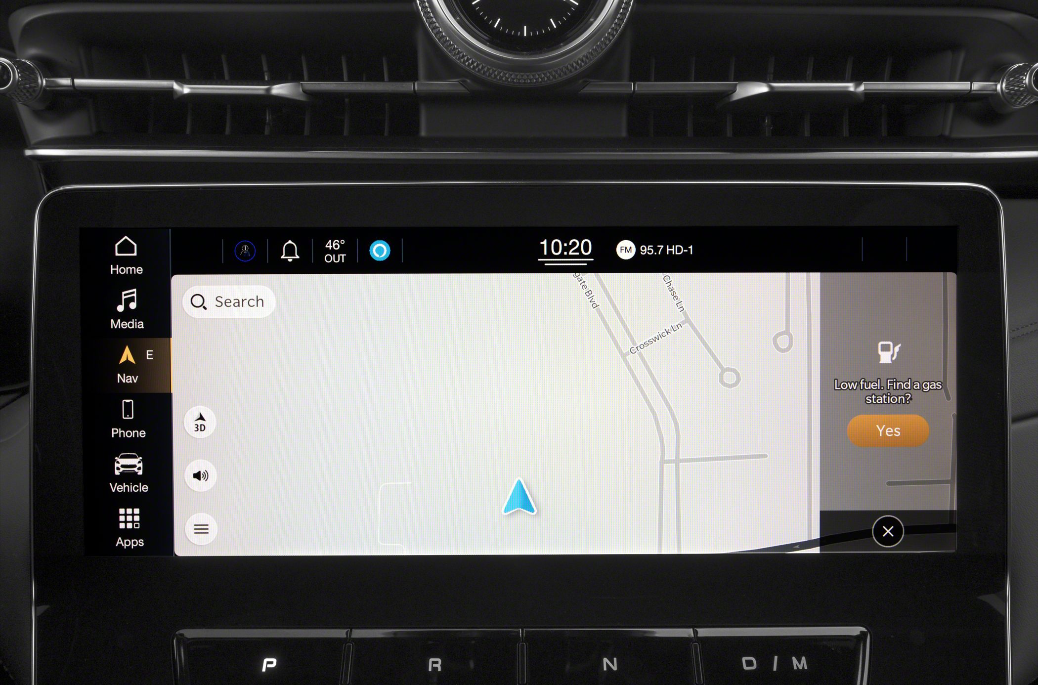 Digital infotainment system with navigation and vehicle controls.