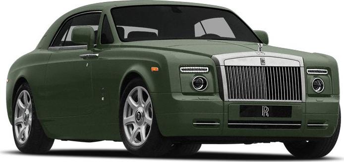 Front view of luxury coupe with iconic grille and round headlights
