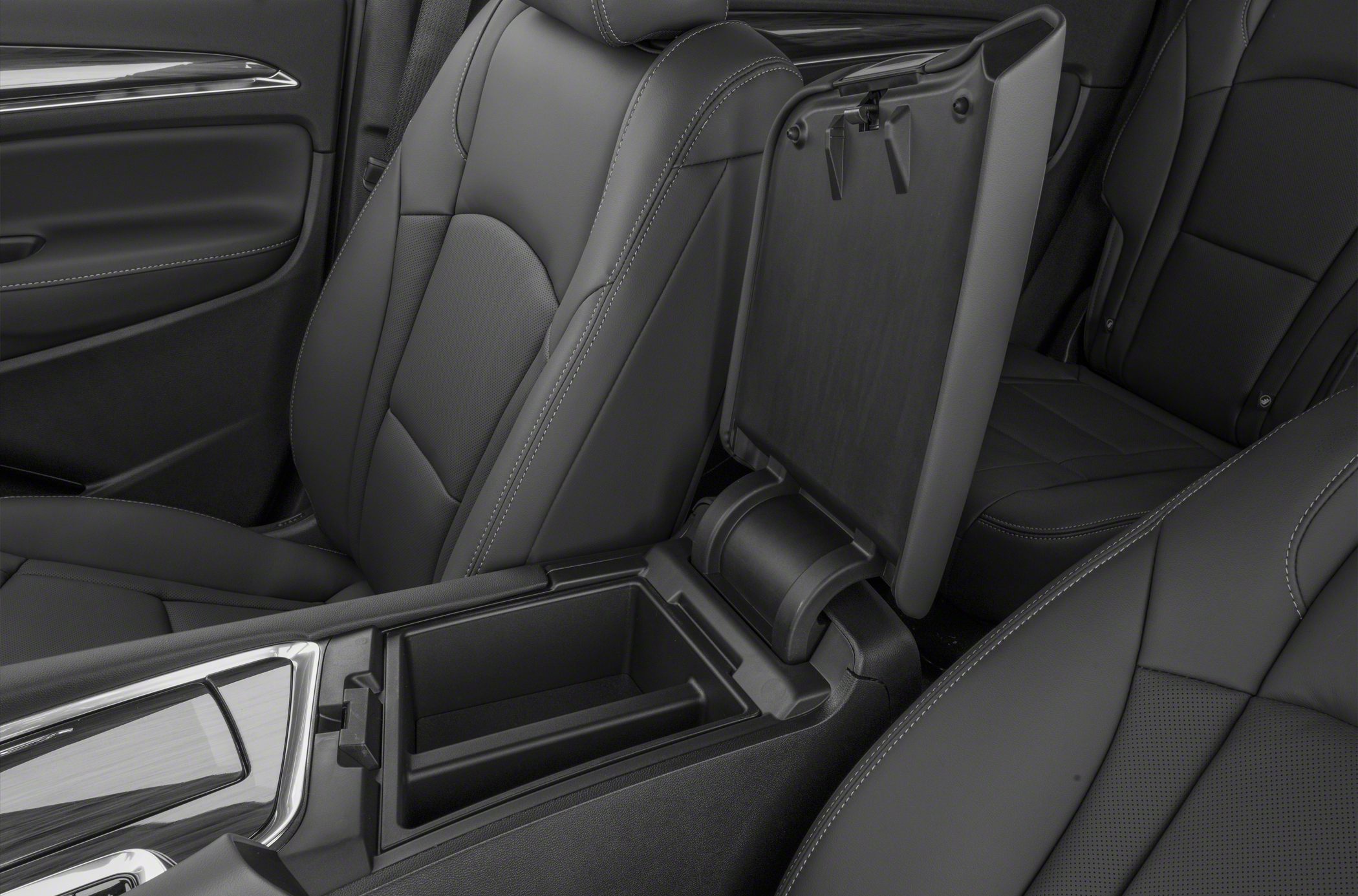 Center console storage compartment with leather seats