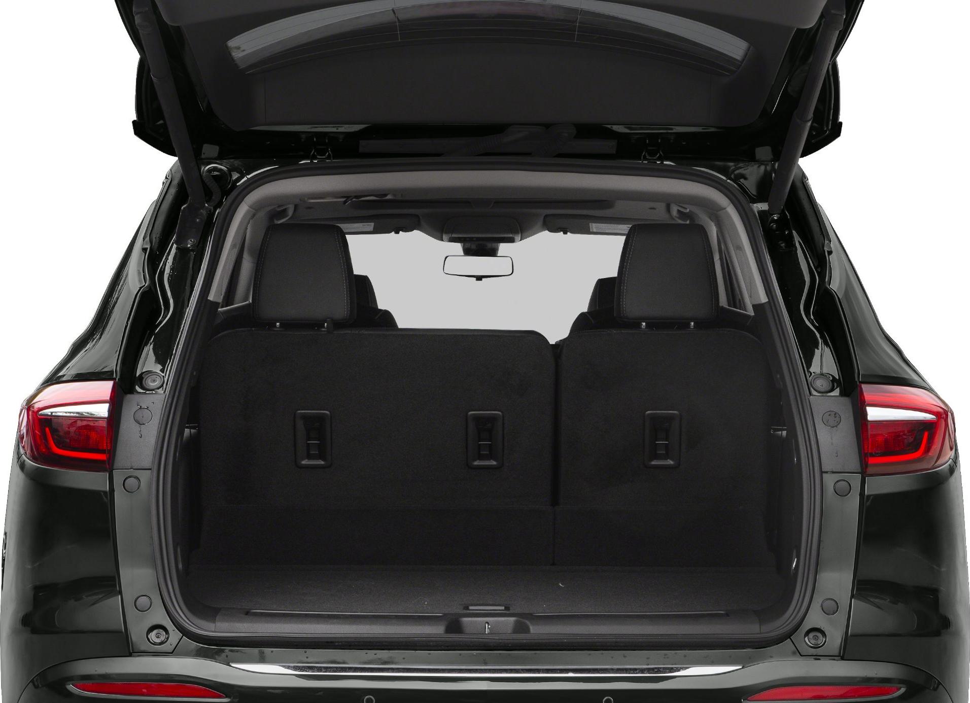 Rear cargo space with folded rear seats and open hatch