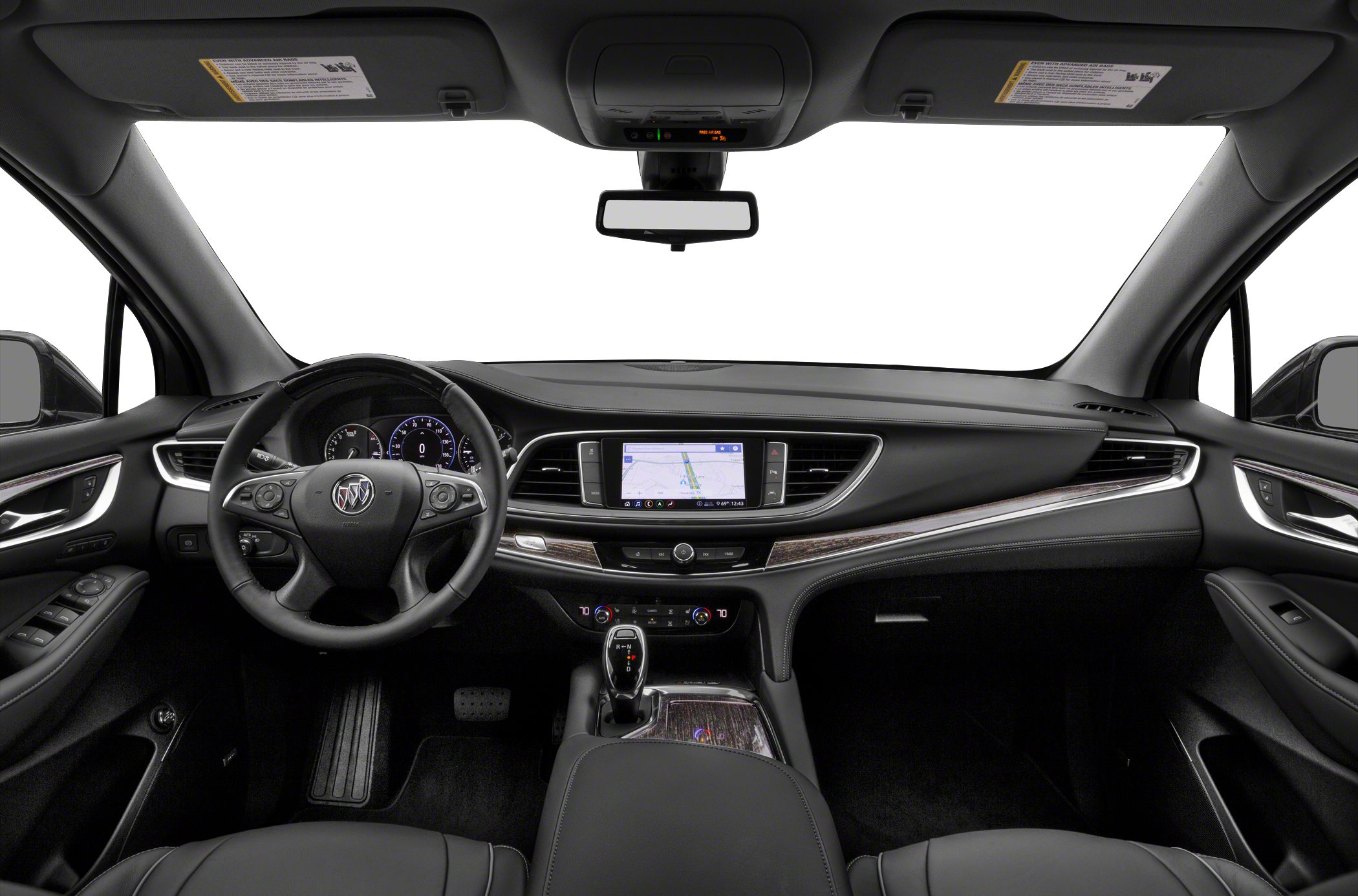 Modern dashboard with touchscreen infotainment and steering wheel controls