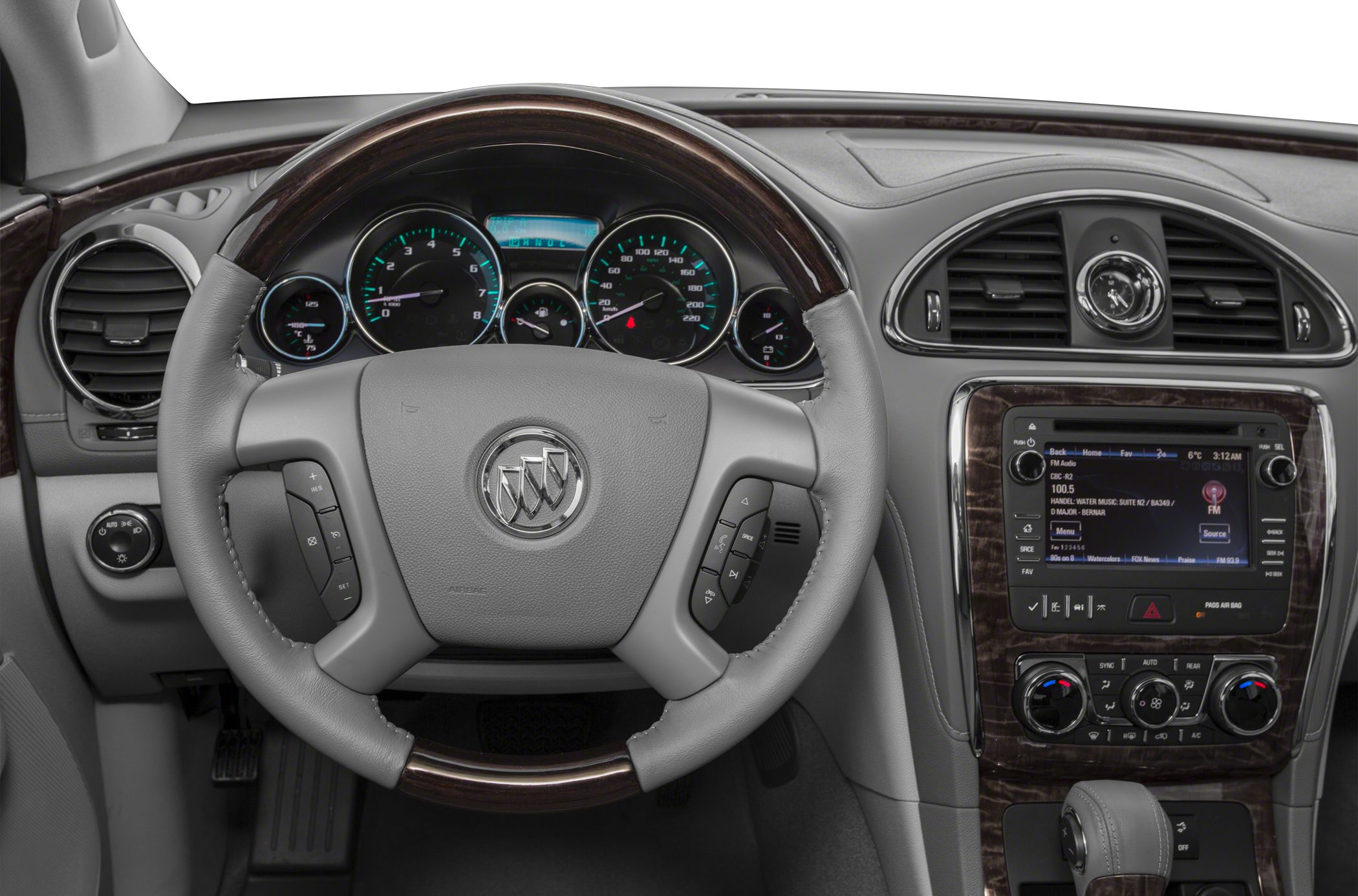 Steering wheel and dashboard with infotainment and climate control