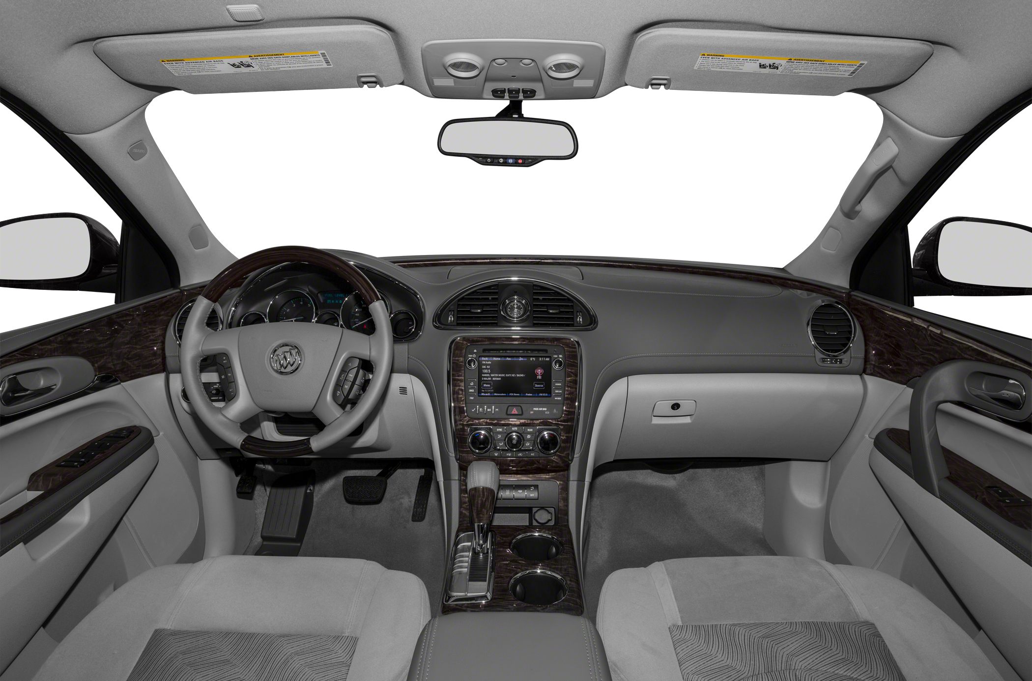Dashboard, steering wheel, wood trim, infotainment panel