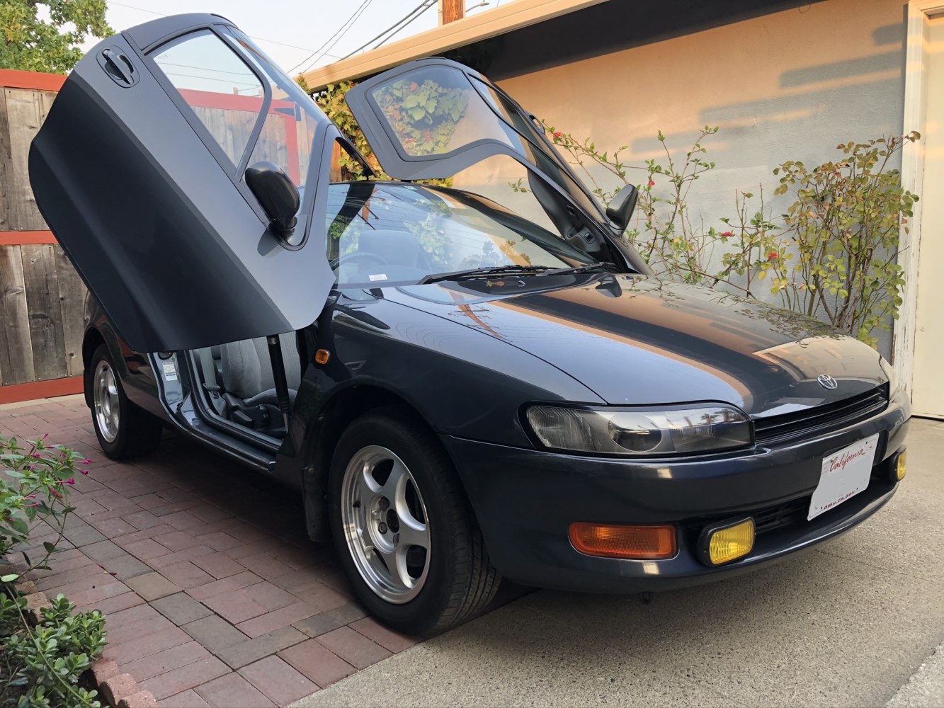 Car with distinctive butterfly doors and rounded headlights