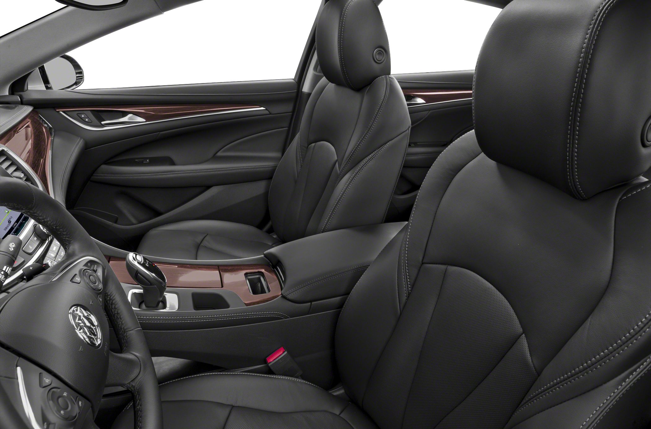 Premium leather seats with wood trim and advanced center console controls.