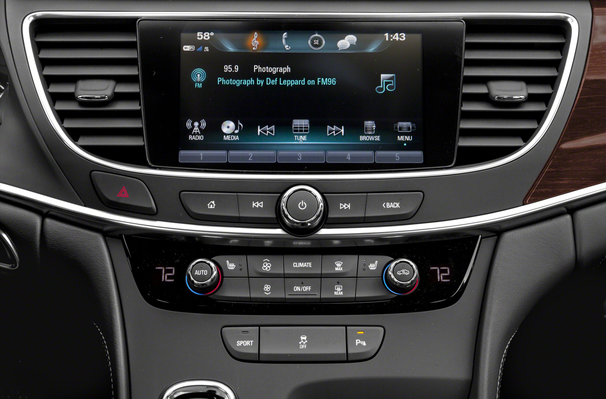 Infotainment touchscreen with dual-zone climate control panel