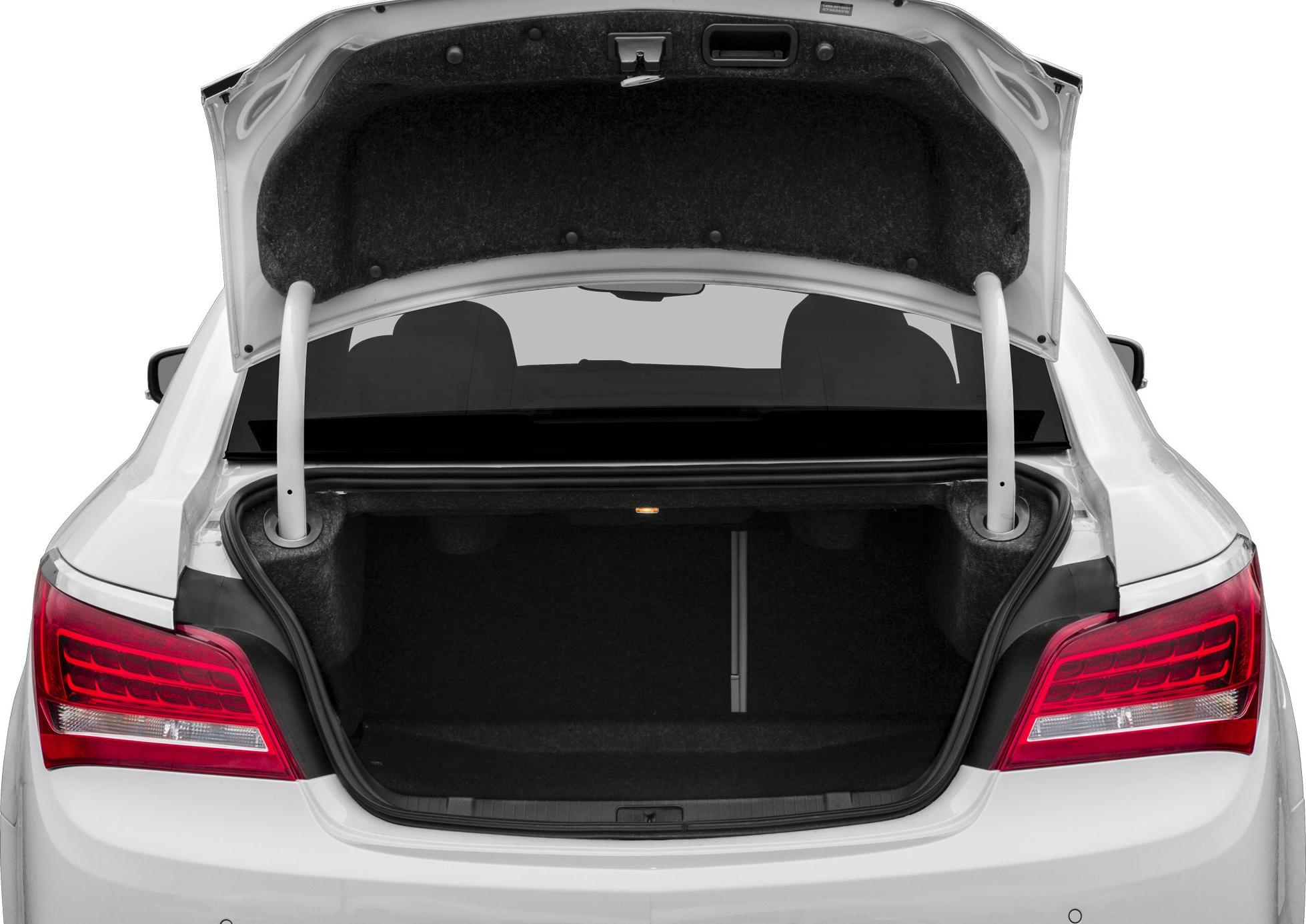 Open sedan trunk with visible rear taillights and trunk interior.