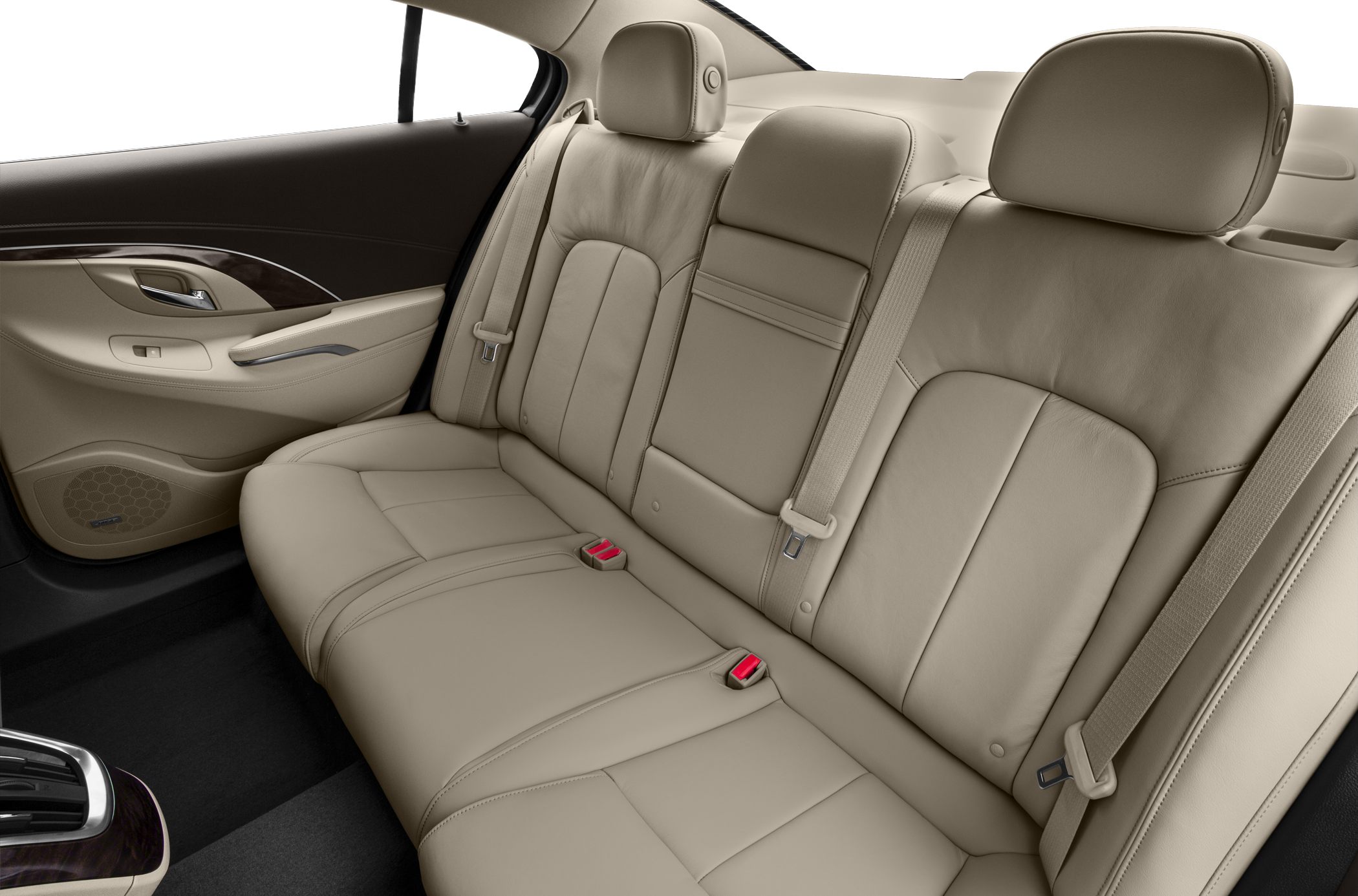 Beige leather rear seats with headrests and seat belts