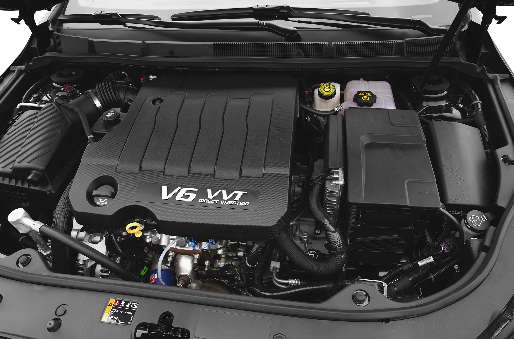 V6 VVT direct injection engine under hood with components