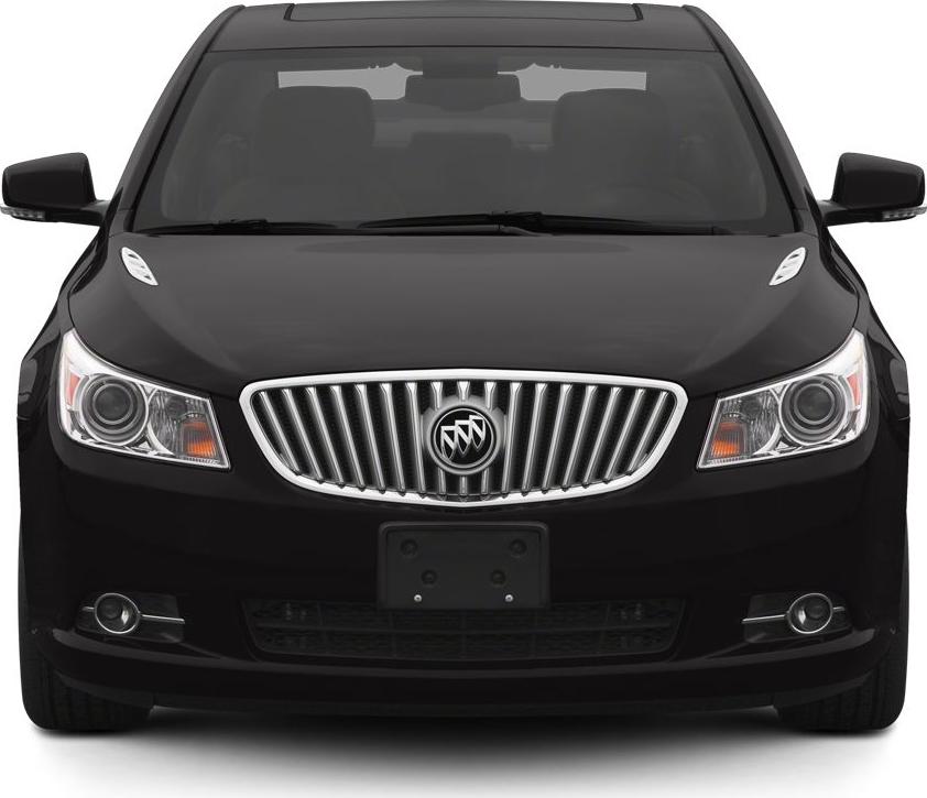Front view with chrome vertical grille and dual round headlights