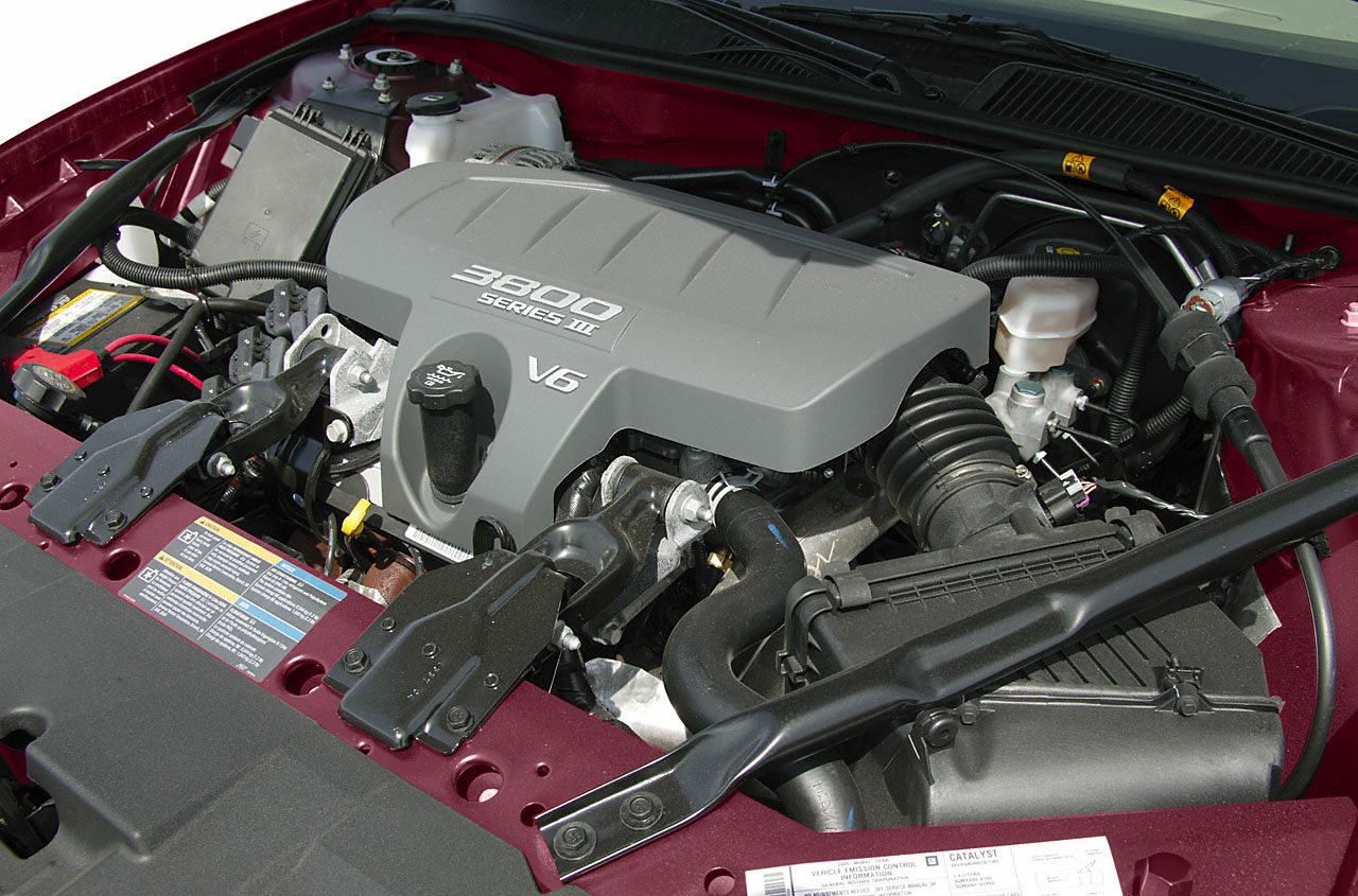 3800 Series III V6 engine with visible components and engine cover