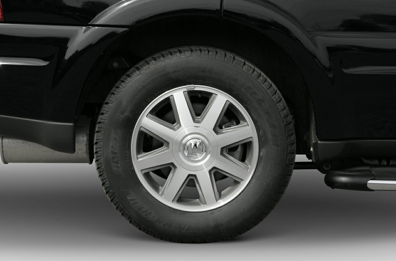 Close-up of alloy wheel and tire on SUV