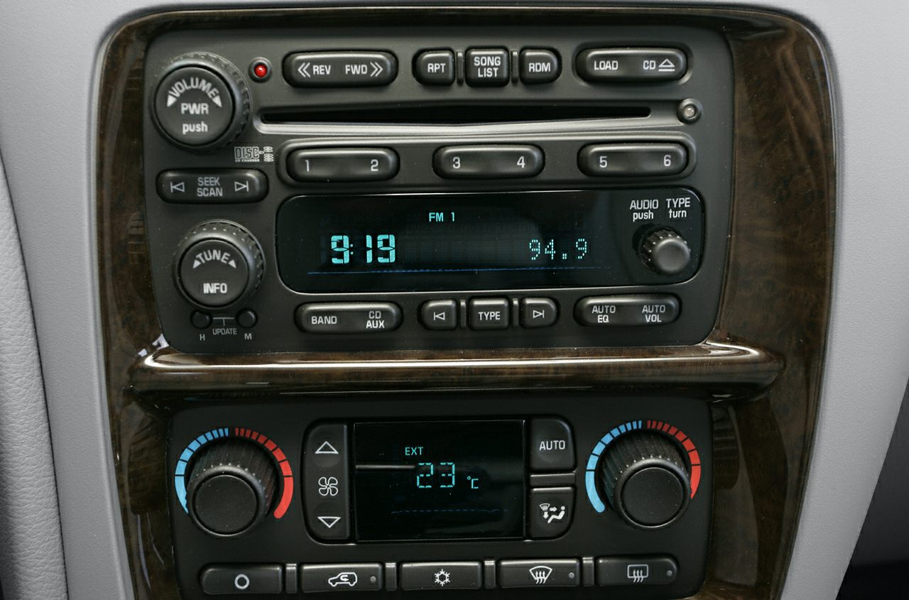 Close-up of car audio and dual-zone climate control panel