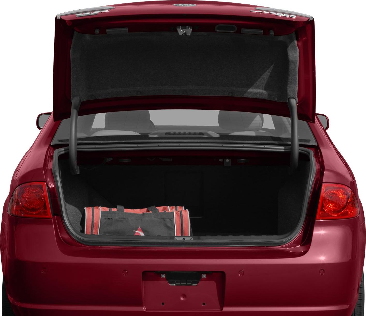 Open trunk rear view with travel bag inside