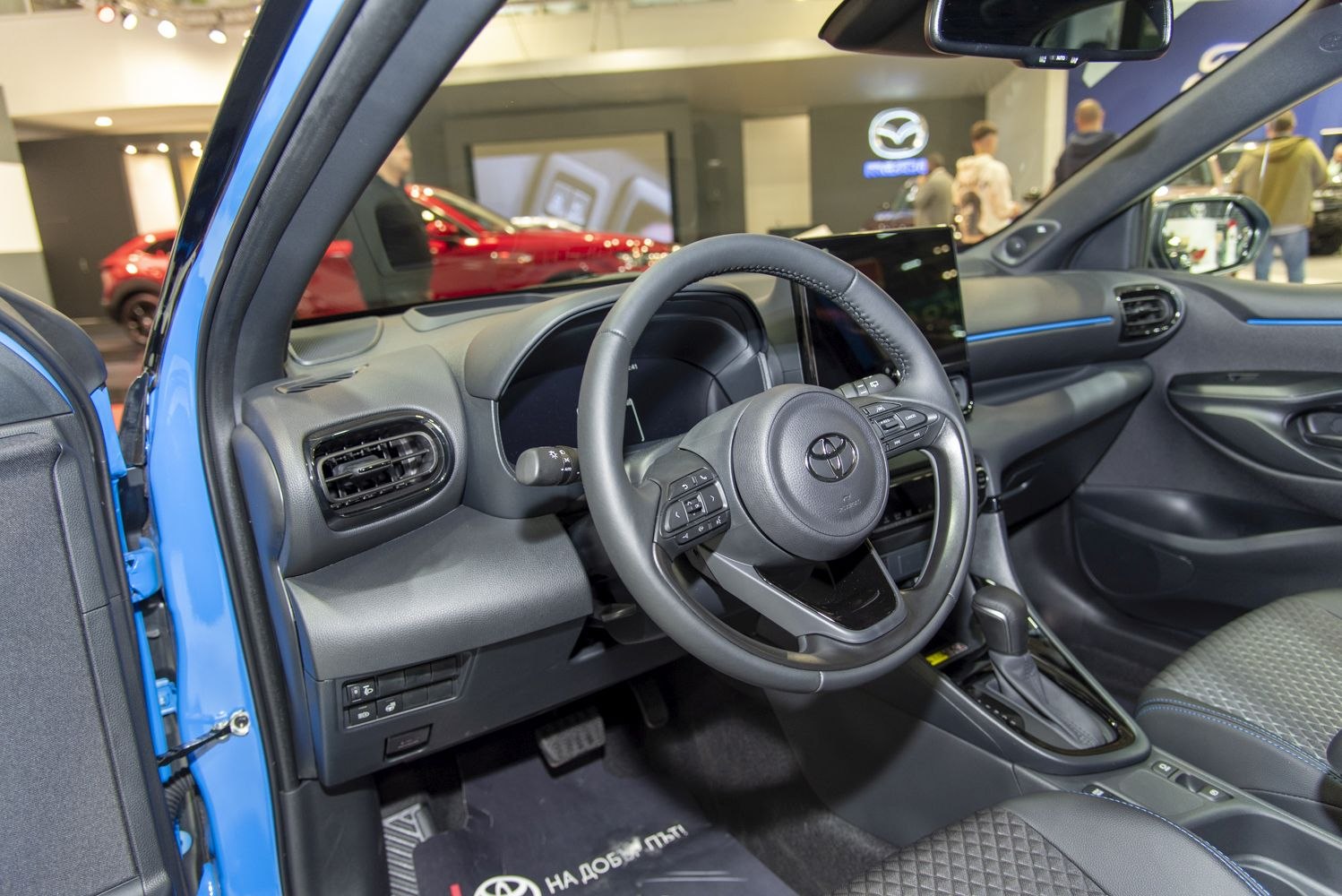 Modern steering wheel and digital dashboard interior