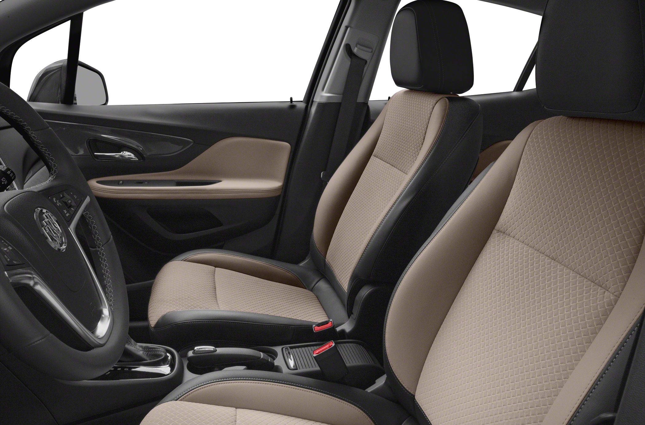 Two-tone front seats with stitched upholstery and door panel