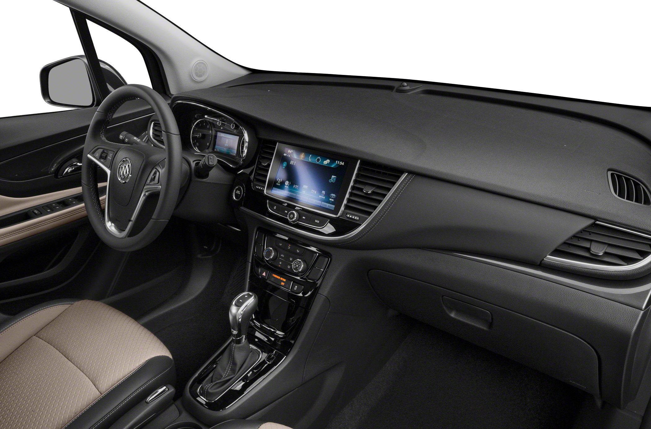 Modern car interior with digital gauges and infotainment touchscreen display