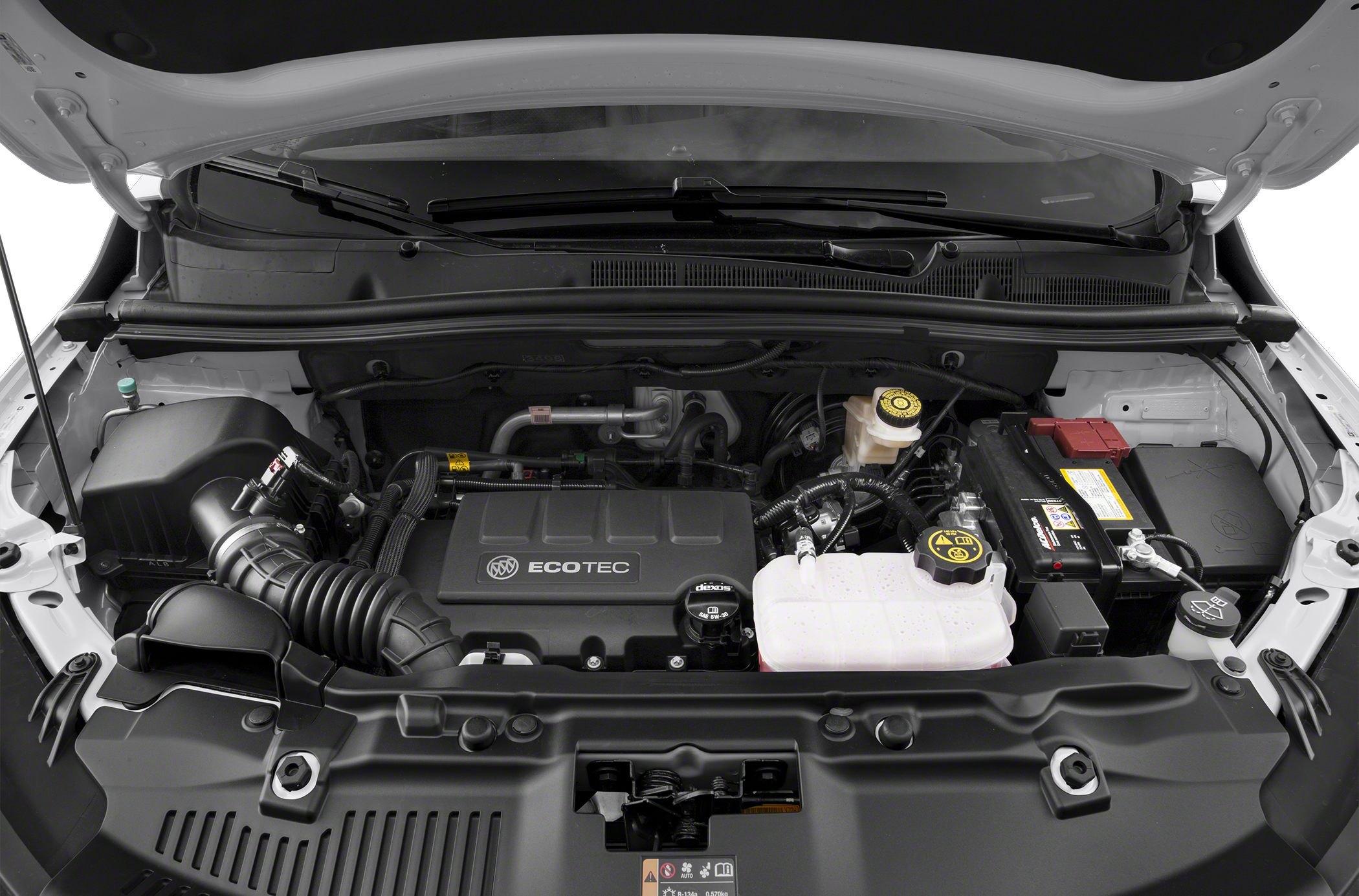 ECOTEC engine compartment with air intake, battery, and coolant system