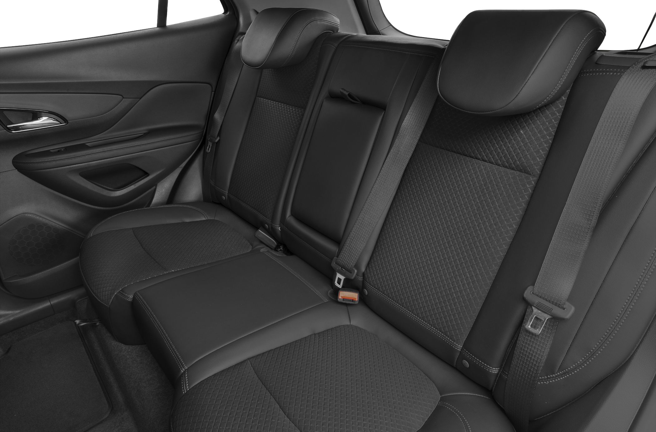 Rear seat upholstery with seatbelts and door panel detail