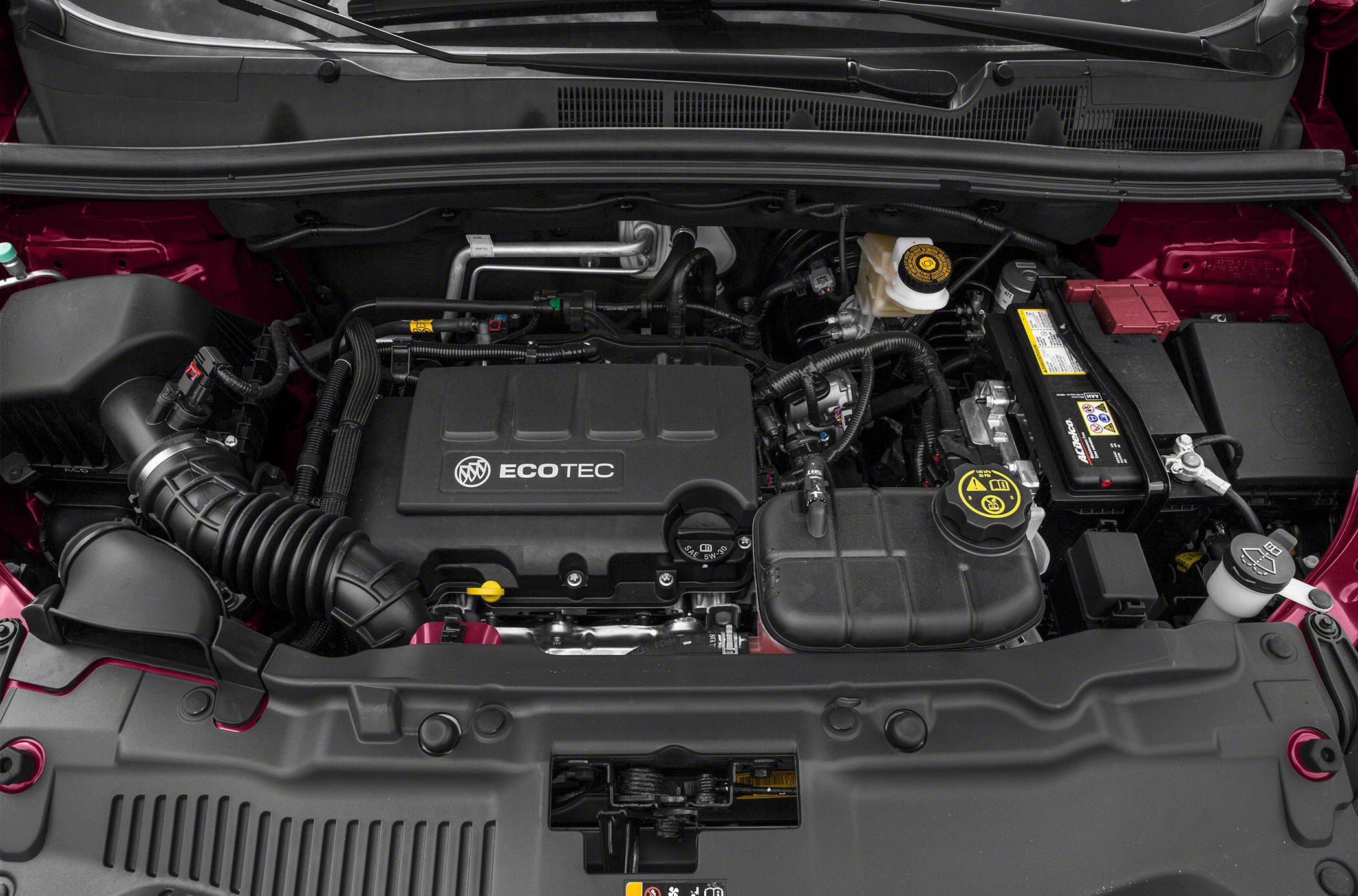 Close-up of ECOTEC engine and battery in engine bay