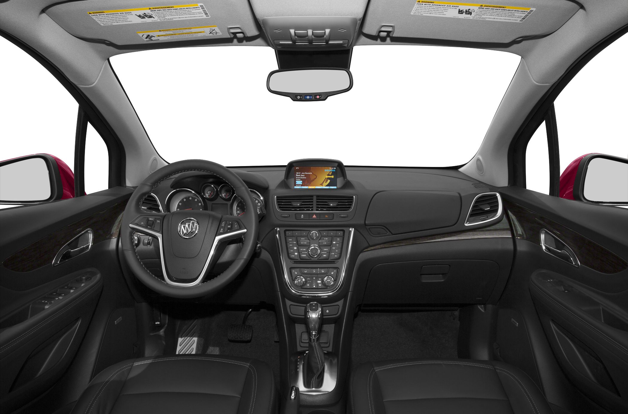 Compact SUV interior with touchscreen media console and steering wheel controls