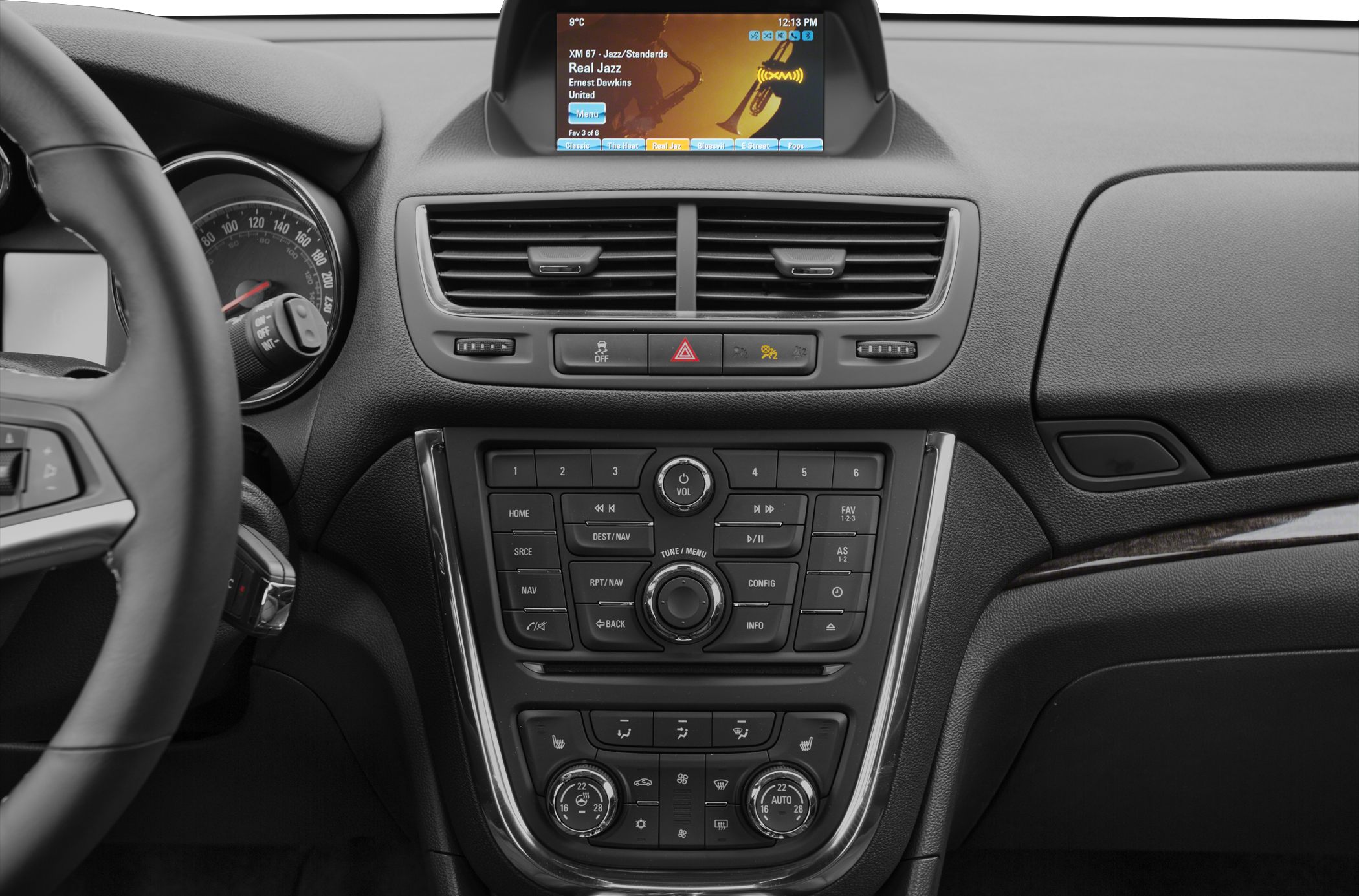 Car center console with infotainment and climate controls