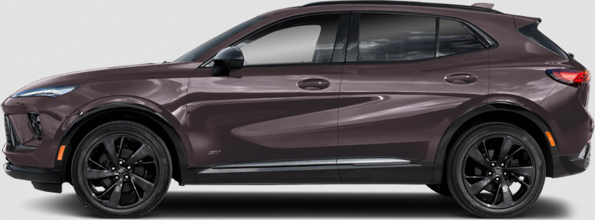 Side profile of a modern SUV with black alloy wheels and smooth body lines.