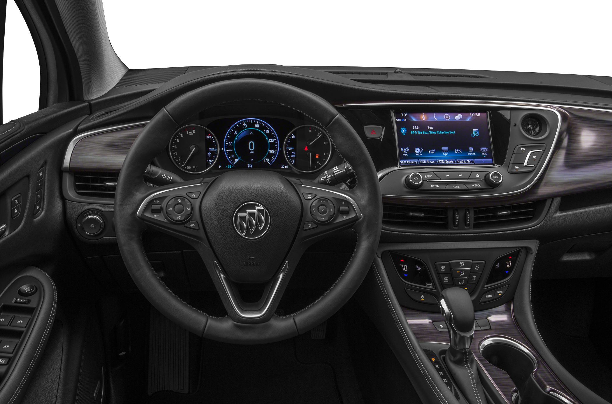 Leather steering wheel, digital instrument cluster, infotainment screen