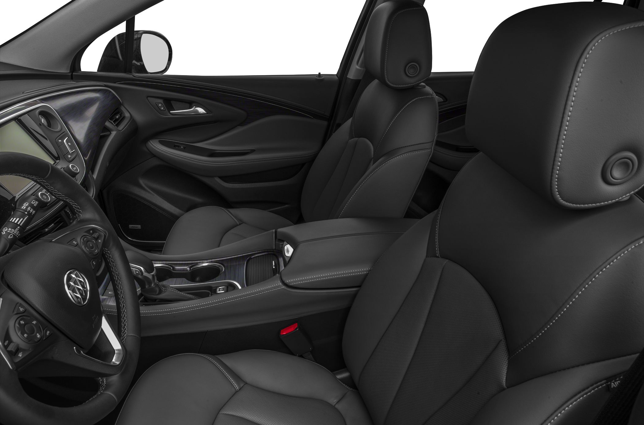 Black leather seats with contrast stitching and modern center console