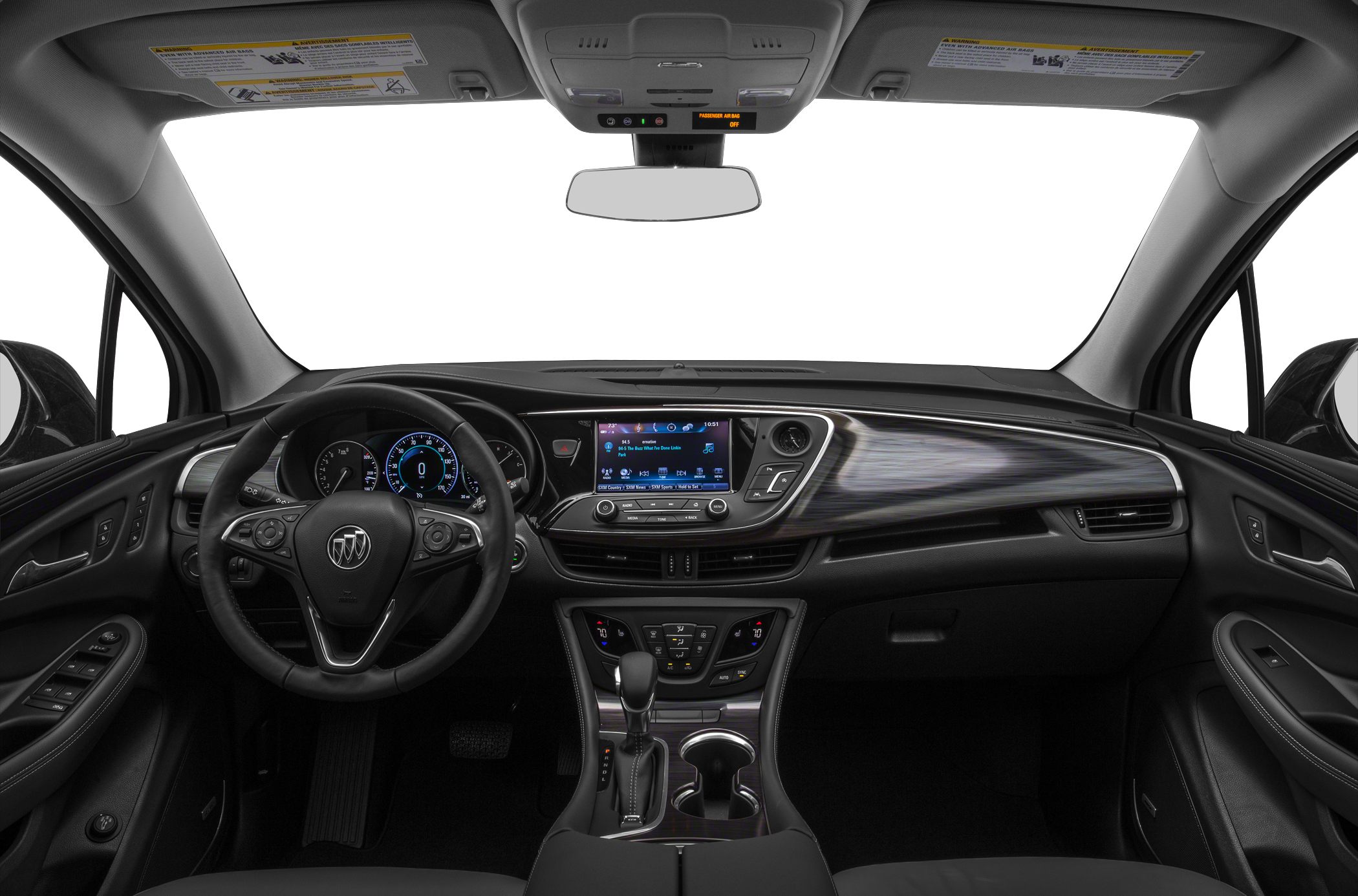 Digital instrument cluster and modern dashboard with steering wheel and infotainment screen