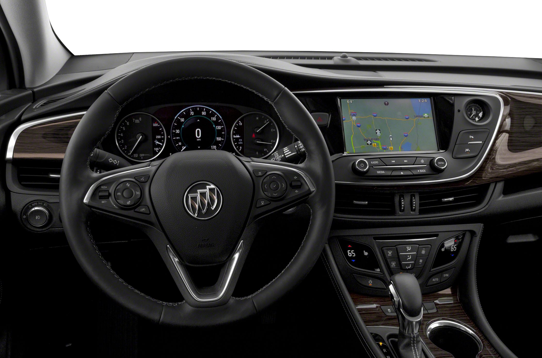 Steering wheel with controls and central navigation screen