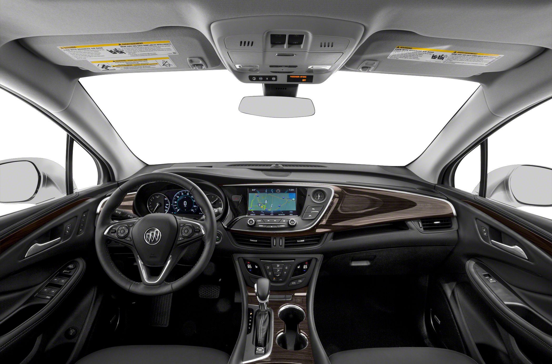 Interior dashboard with steering wheel and navigation screen