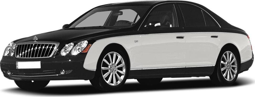 Black and white luxury sedan with long wheelbase and chrome grille
