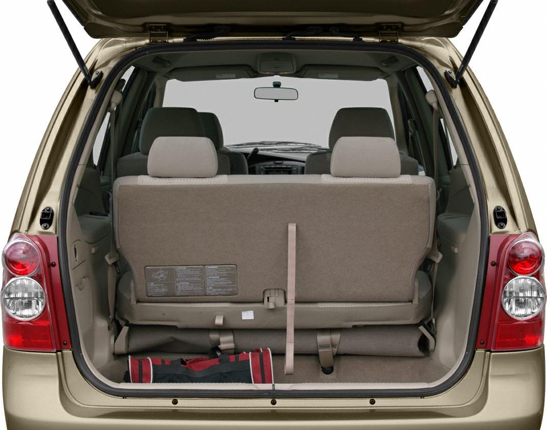 Open rear hatch with foldable third-row seats and cargo space
