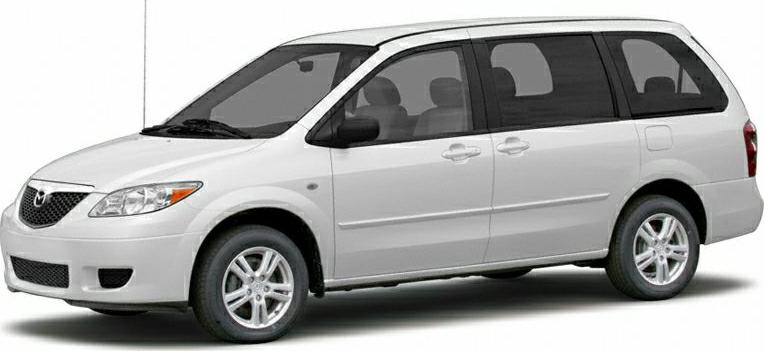White minivan side and front perspective with visible wheels and windows