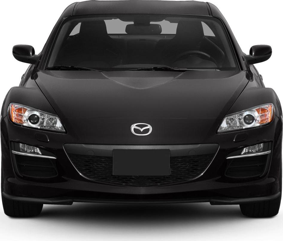 Front view of a sleek sports car with sharp headlights and aerodynamic hood