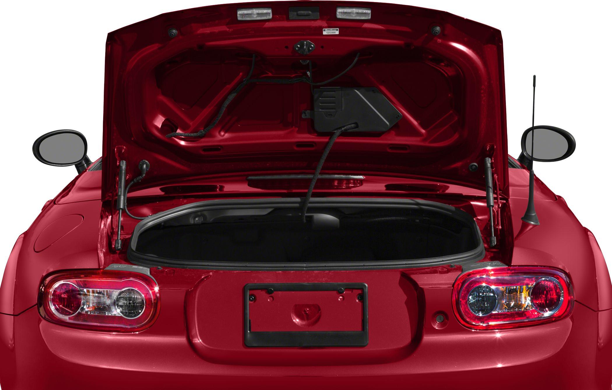 Open rear trunk hatch with compact storage space and dual rear lights