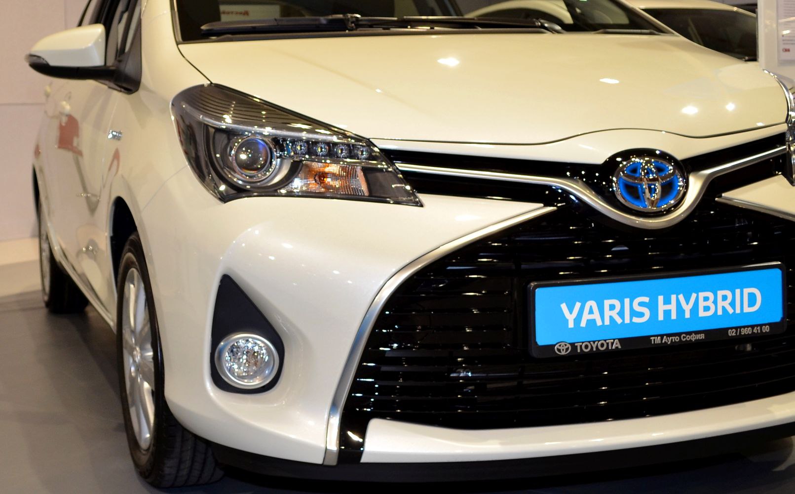 Compact hatchback front LED headlights and grille with fog lights
