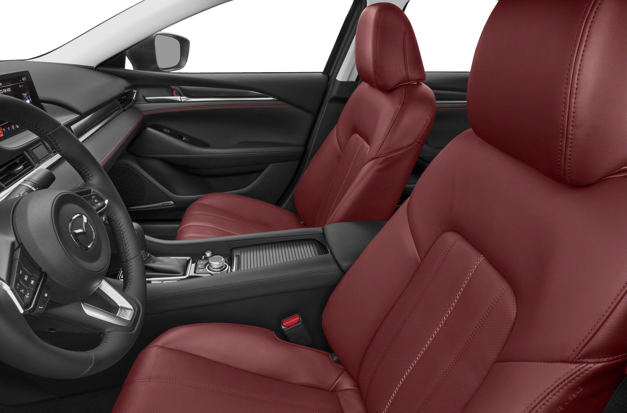 Red leather seats and modern dashboard interior