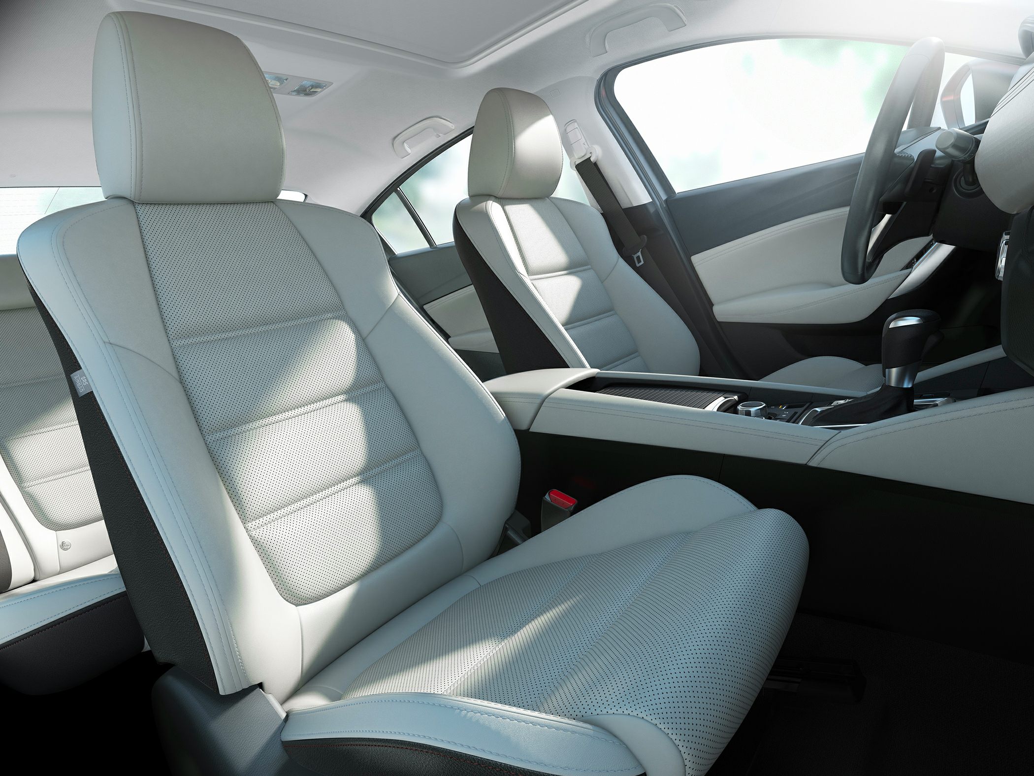 Refined front seats and center console with sunroof lighting.