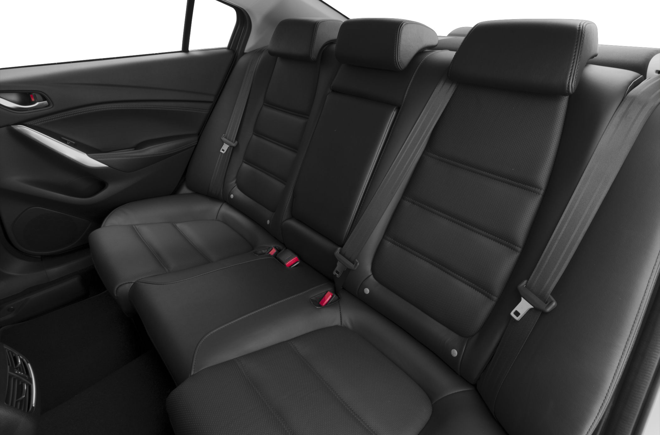 Black leather rear seating with headrests and seat belts